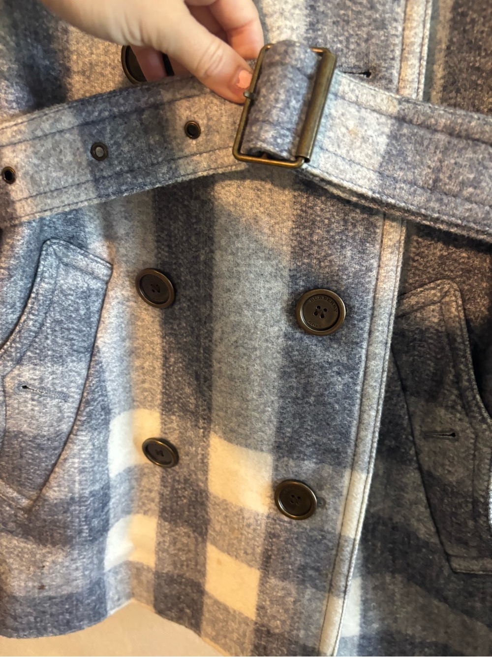 Burberry Women's Gray Plaid Belted Wool-Blend Coat - Picture 6 of 7